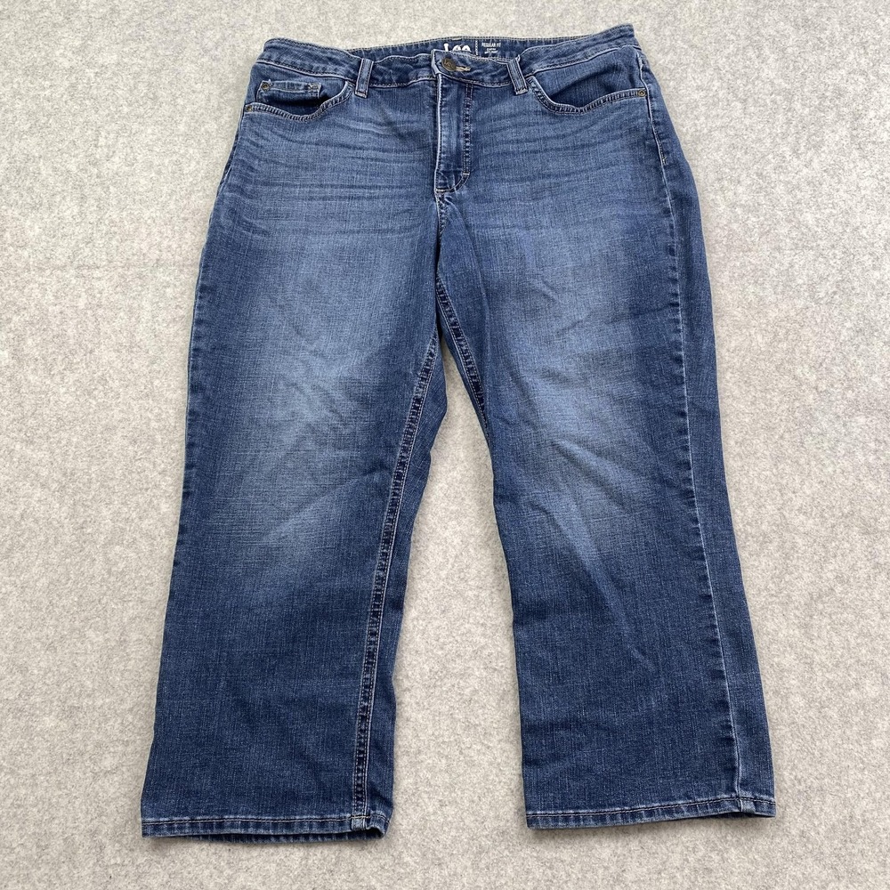 Lee Regular Fit Capri Jeans Womens 14 (34x21) Blue Mid Rise Stretch Denim